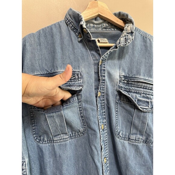 Vtg Men’s Trail Designs Cotton Denim Jean Button Down Shirt Pockets Size Large - Picture 5 of 12